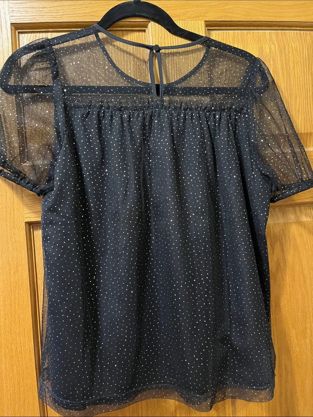 J. Crew Black Sheer Gold flecks Mesh Blouse